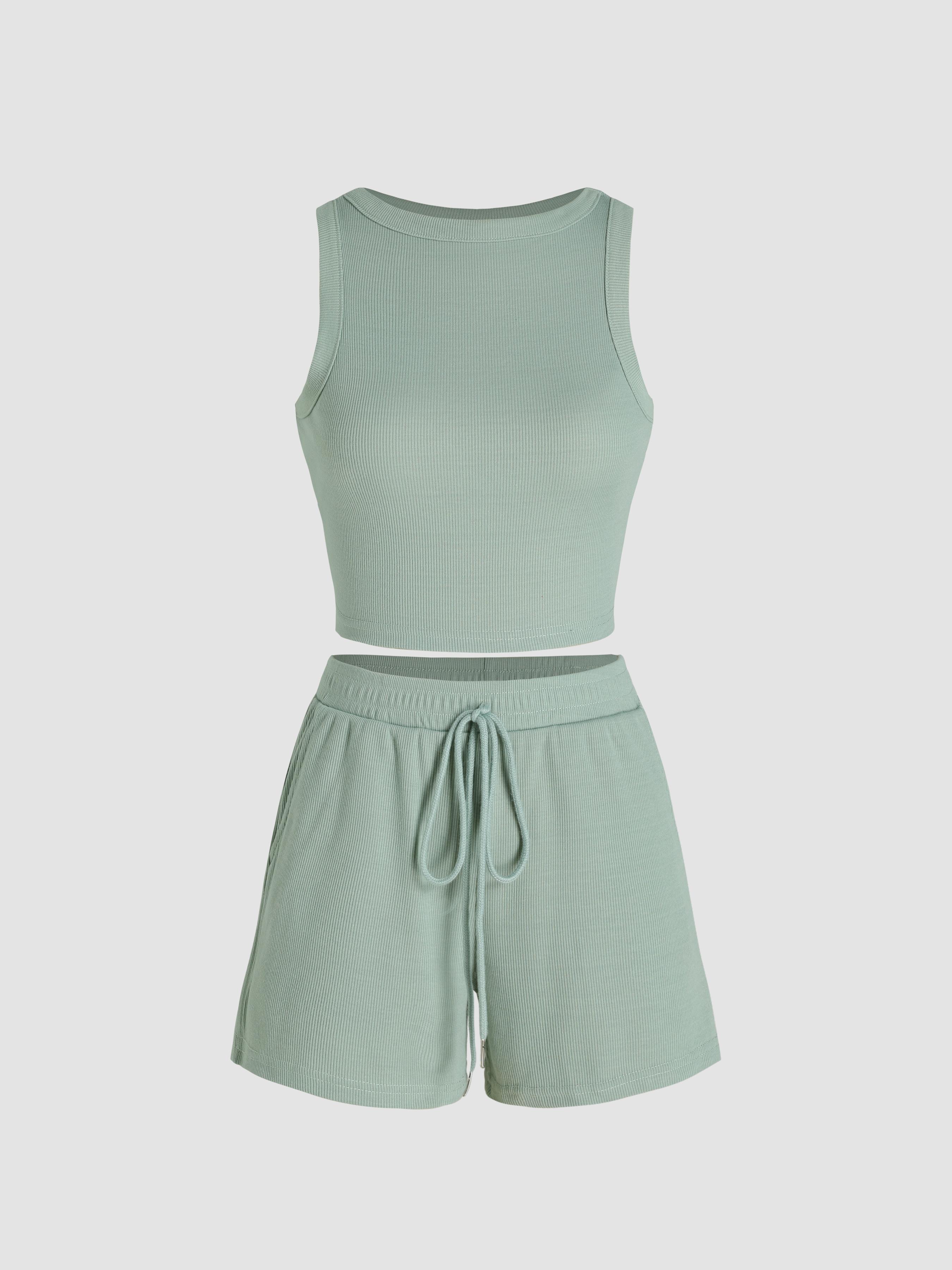 Solid Crop Tank Top & Knotted Shorts Set product image