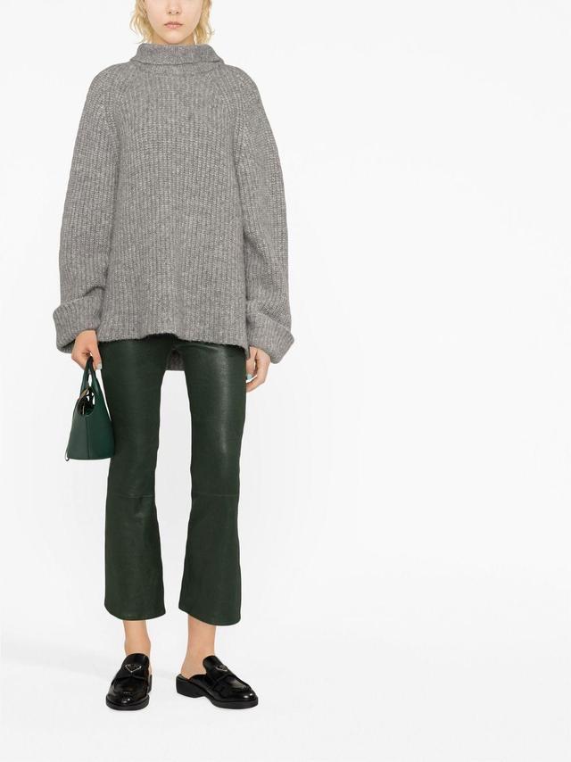 FRAME Le Crop Leather Flared Trousers In Green Product Image