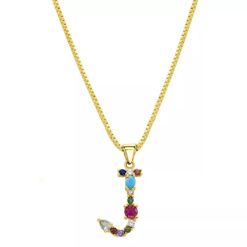 Adornia Gold Tone Multi Color Cubic Zirconia Initial Necklace, Womens J Product Image