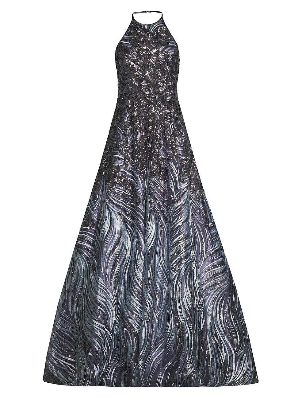 Womens Halter Sequin Embroidered Gown Product Image