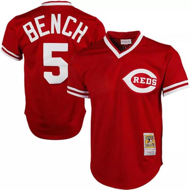 Mens Mitchell & Ness Johnny Bench Red Cincinnati Reds 1983 Authentic Cooperstown Collection Mesh Batting Practice Jersey Product Image