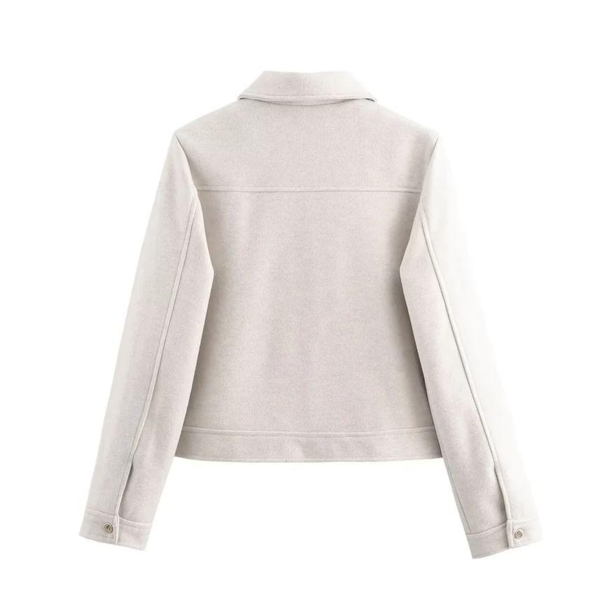 Collared Plain Zip-Up Jacket Product Image