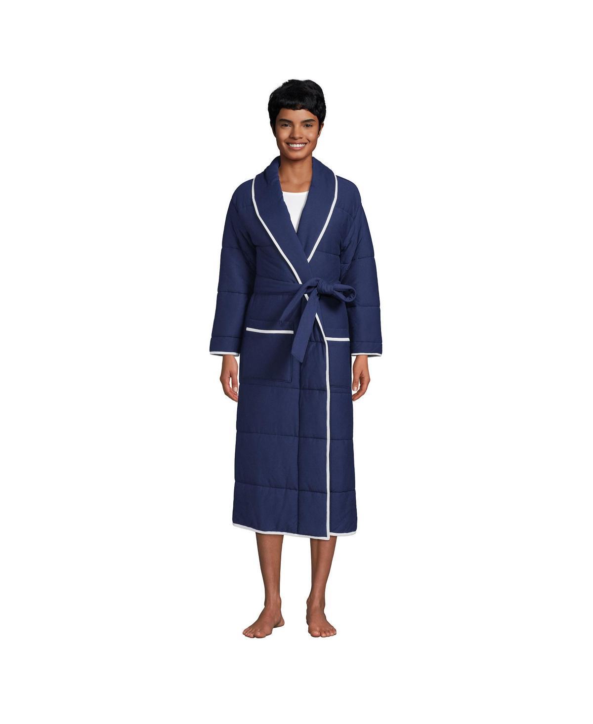 Womens Lands End Quilted Long Robe Deep Blue Product Image