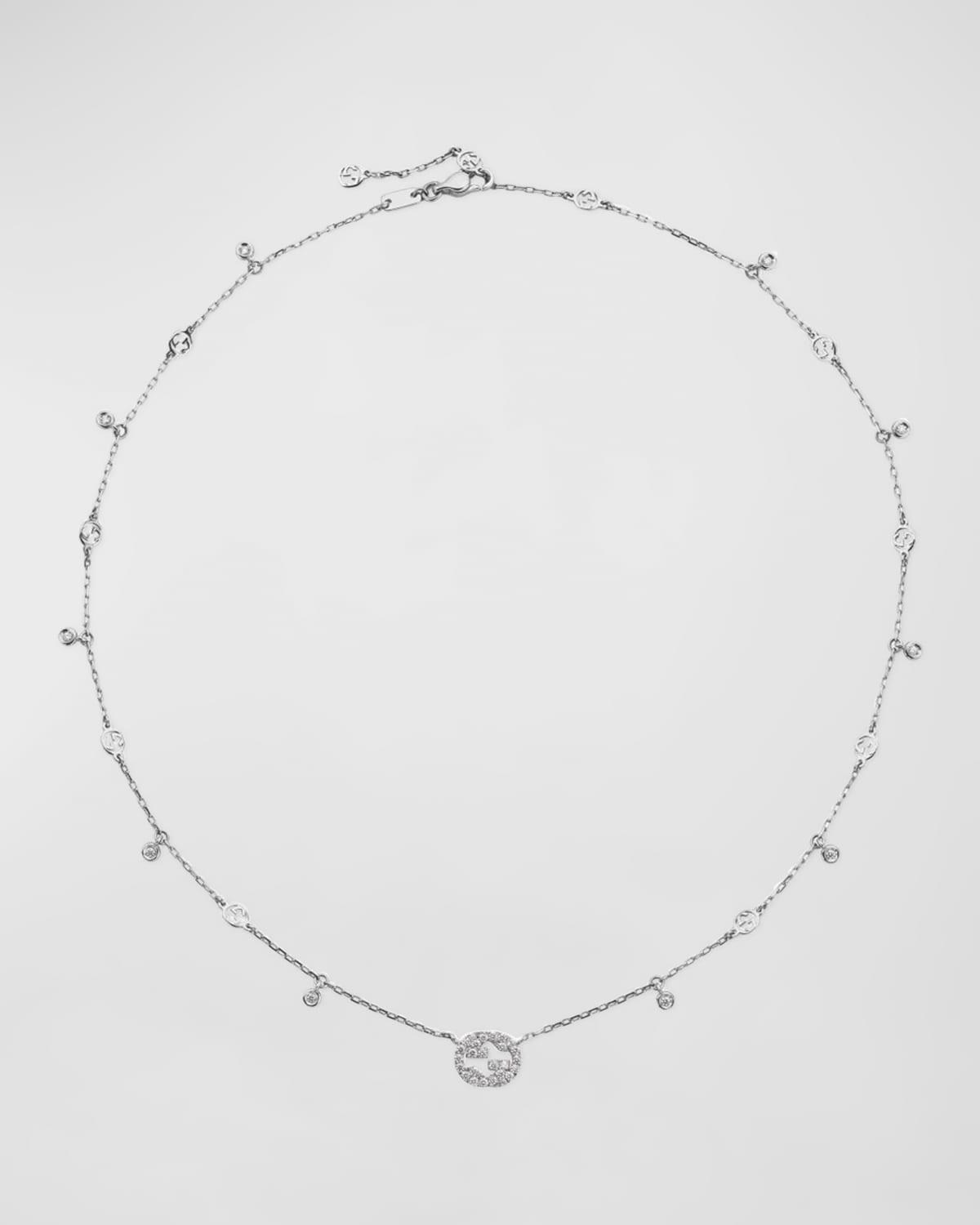 Womens Interlocking G 18K White Gold & 0.27 TCW Diamond Station Necklace Product Image