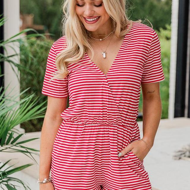 Let's Make History Red Striped Knit Romper FINAL SALE Product Image