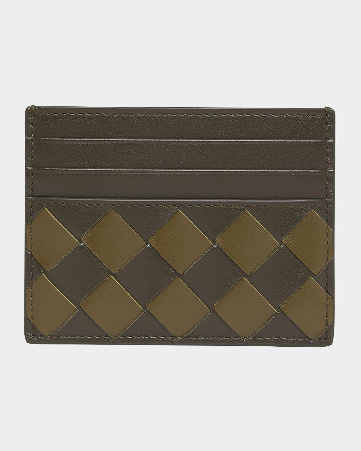 BOTTEGA VENETA Men's Intrecciato 15 Avenue Check Card Case In Khaki Product Image