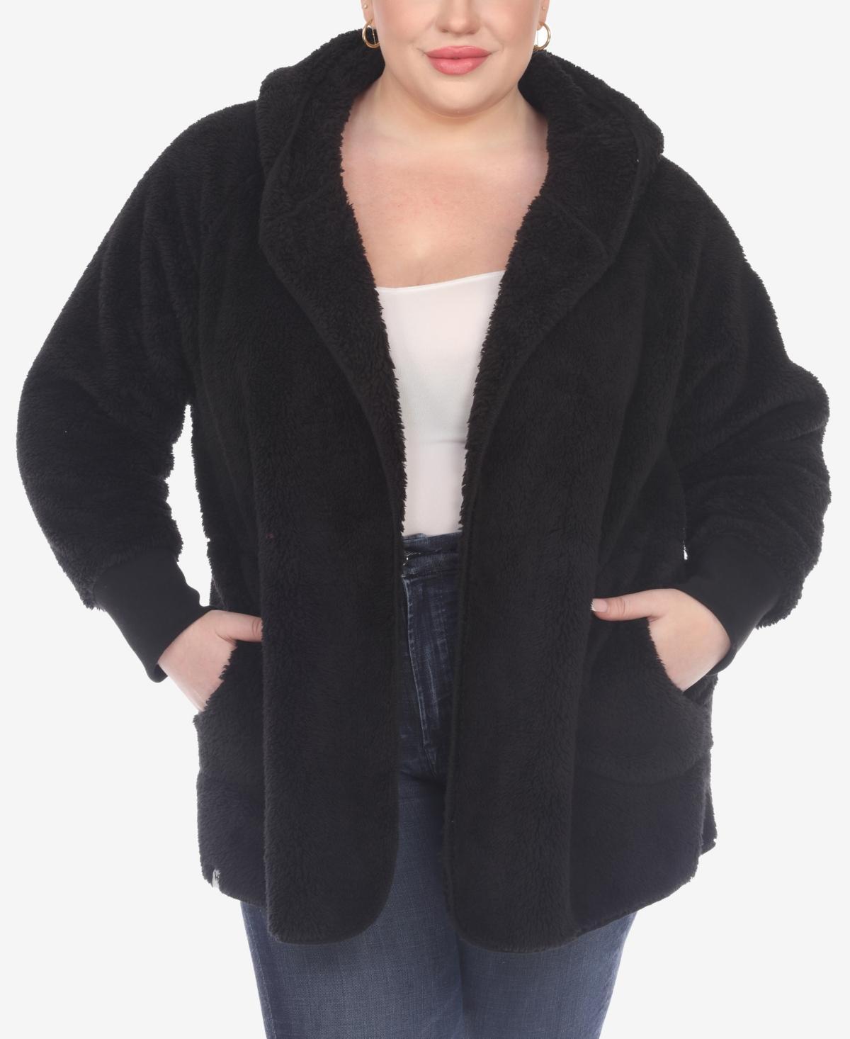 White Mark Plus Size Plush Hooded Cardigan Jacket with Pockets Product Image