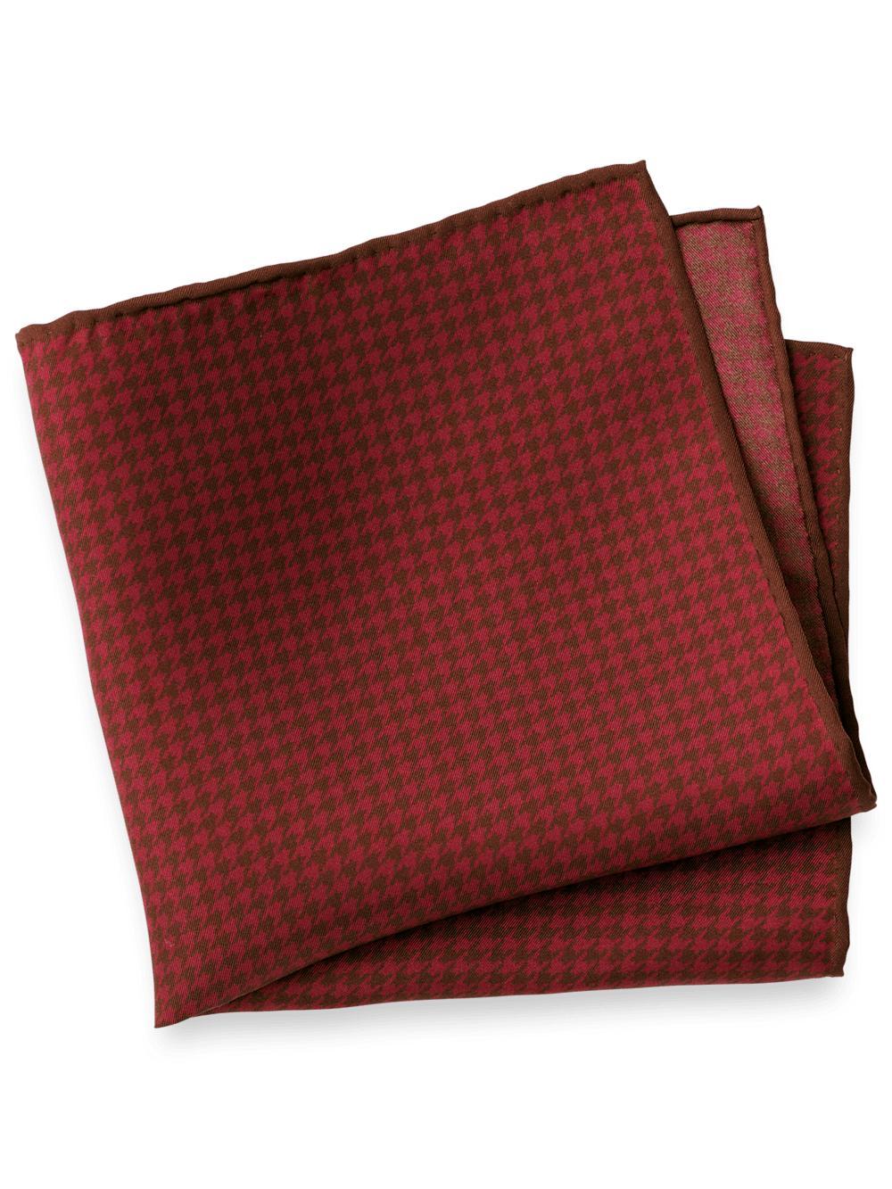 Houndstooth Silk Pocket Square - Burgundy Product Image