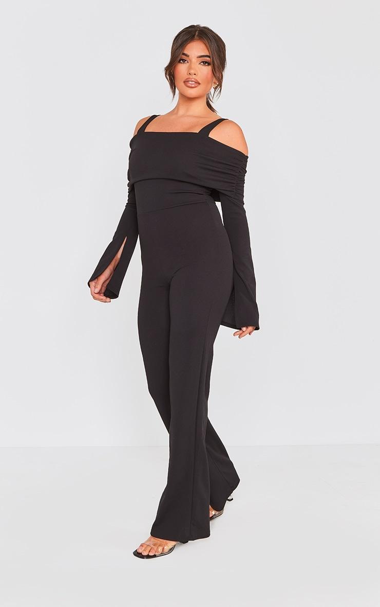 Black Off Shoulder Long Sleeve Jumpsuit Product Image