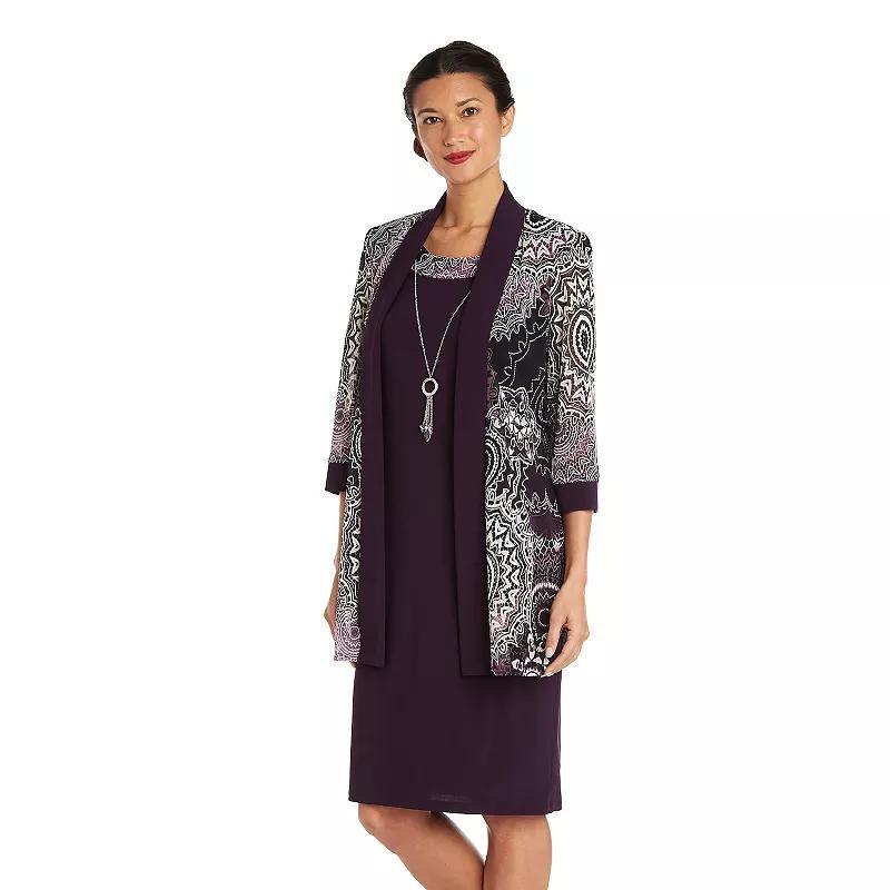 Petite R&M Richards 3-pc. Puff Print Mesh Jersey Dress & Jacket Set, Womens Product Image