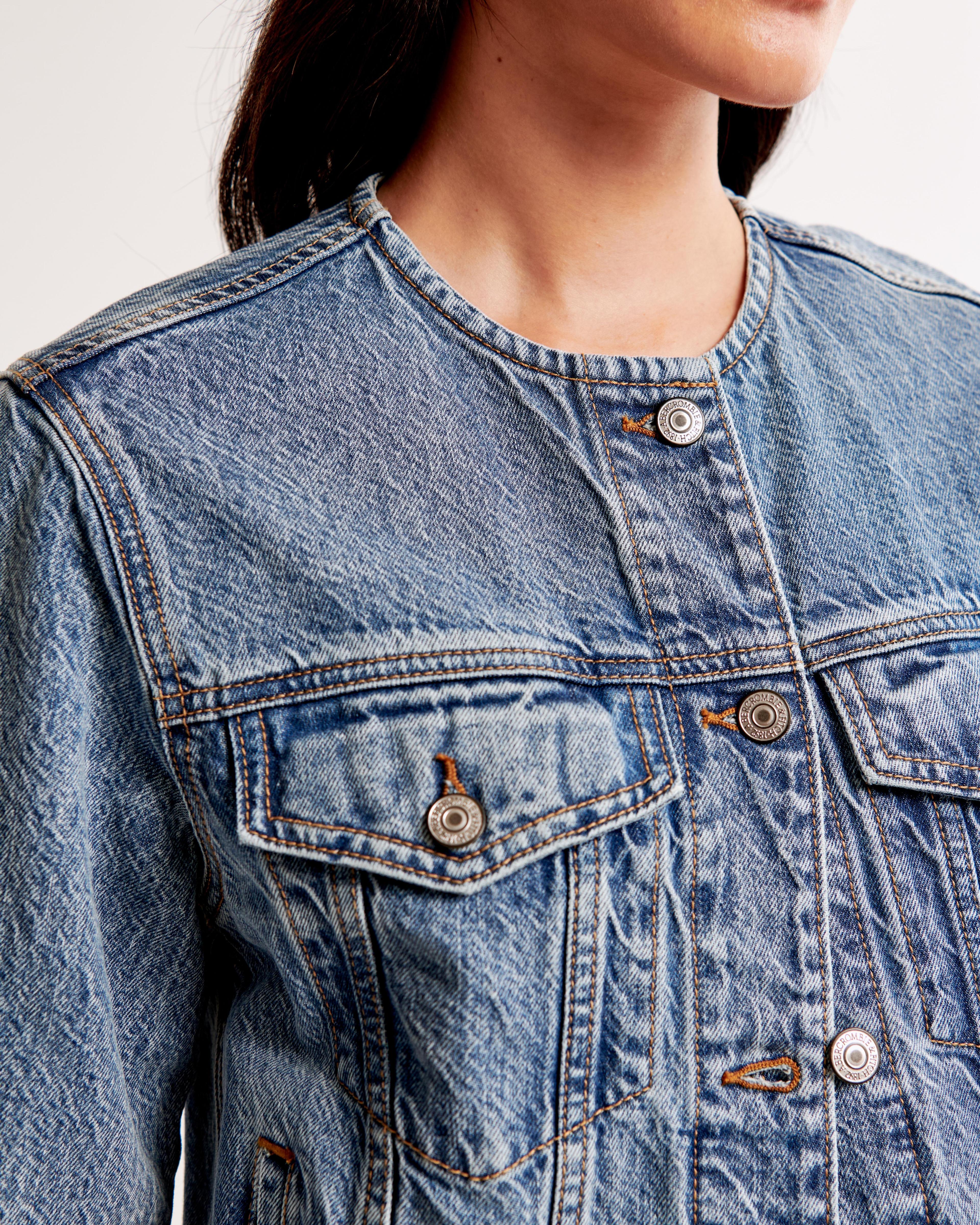 Collarless Denim Jacket Product Image