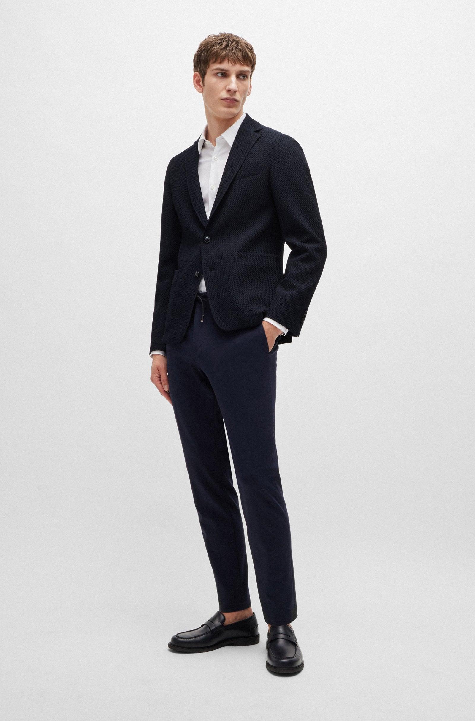 BOSS Slim-Fit Jacket in Wool-Blend Seersucker Fabric Product Image