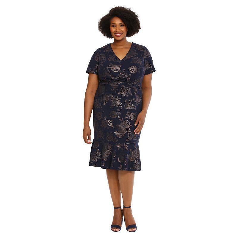 London Times Plus Size Side-Twist Flounce-Hem Sheath Dress Product Image