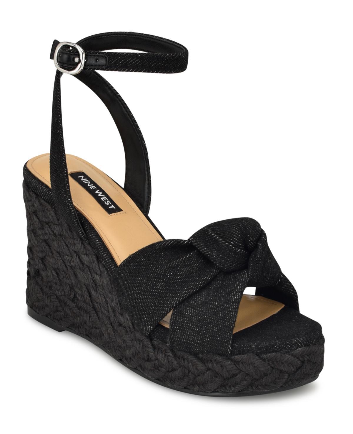 Nine West Womens Dotime Almond Toe Ankle Strap Wedge Sandals Product Image