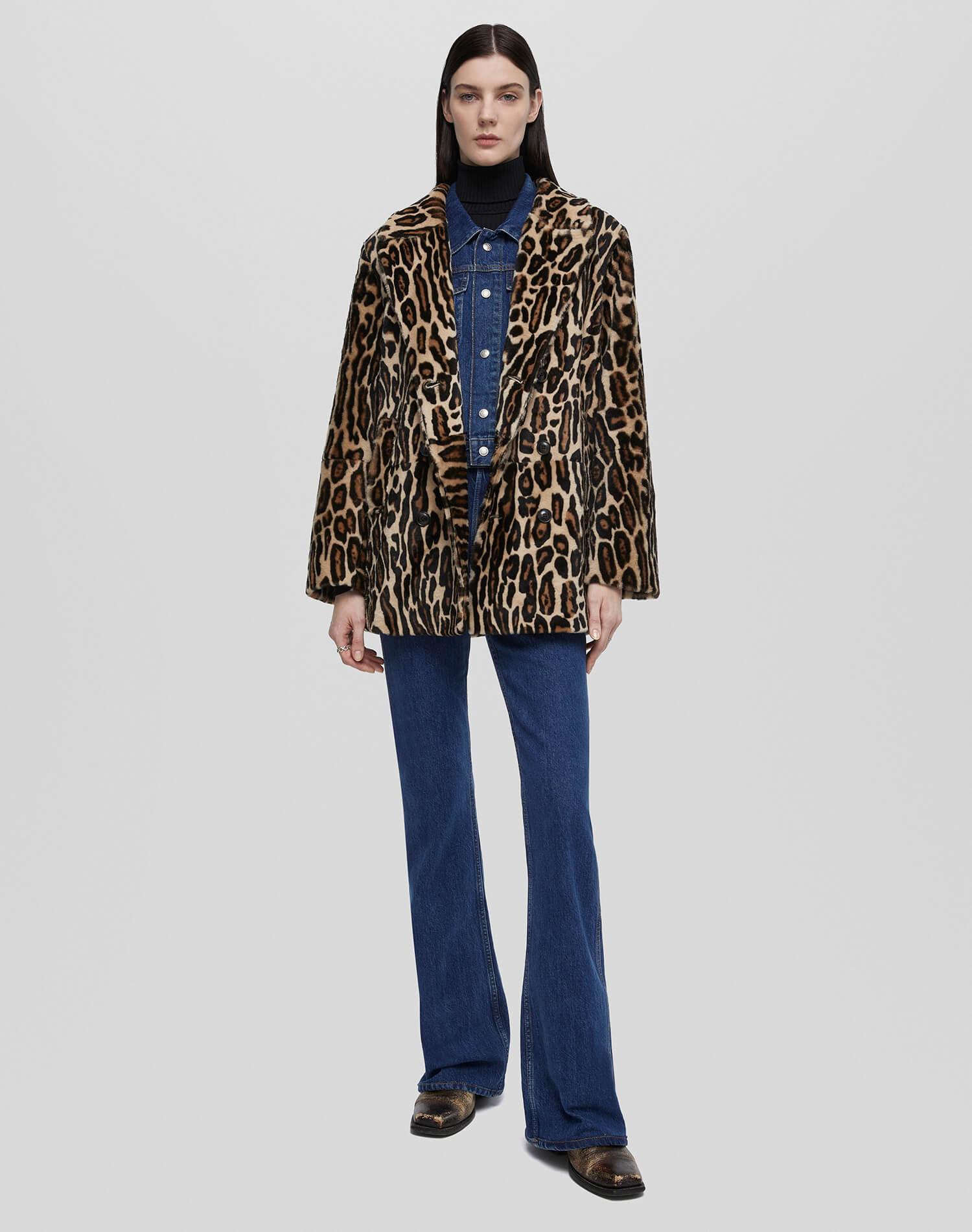 Leopard Shearling Peacoat - Leopard Print Female Product Image