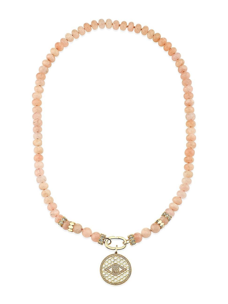 Womens 14K Yellow Gold, Morganite & 0.26 TCW Diamond Fishnet Pendant Necklace Product Image