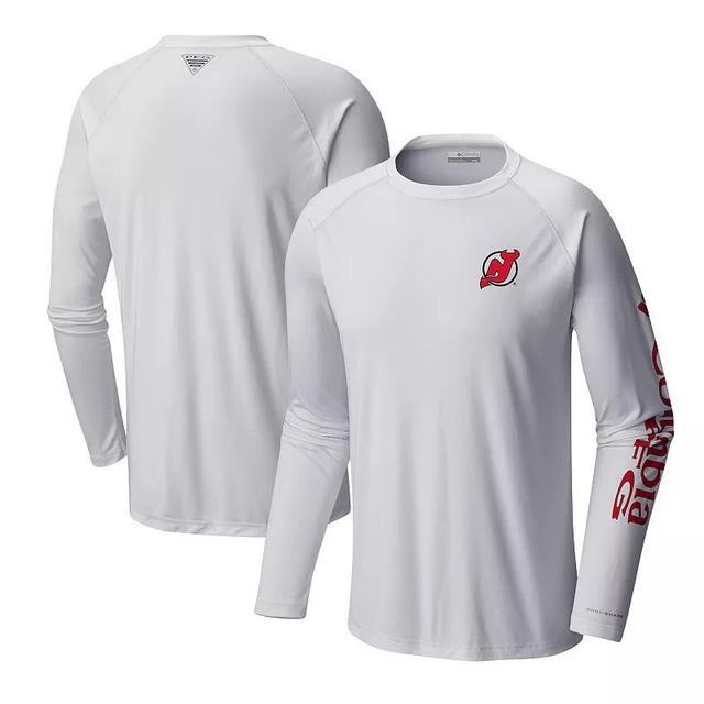 Mens Columbia White New Jersey Devils Terminal Tackle Omni-Shade Raglan Long Sleeve T-Shirt Product Image