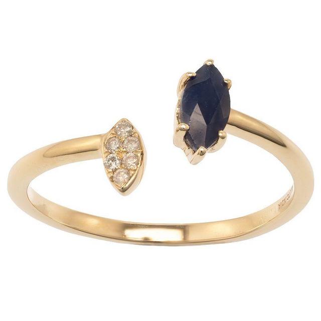 Gemistry 14k Gold Blue Sapphire & White Topaz Open Marquise Ring, Womens Product Image