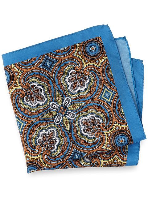 Medallion Silk Pocket Square - Blue/yellow Product Image