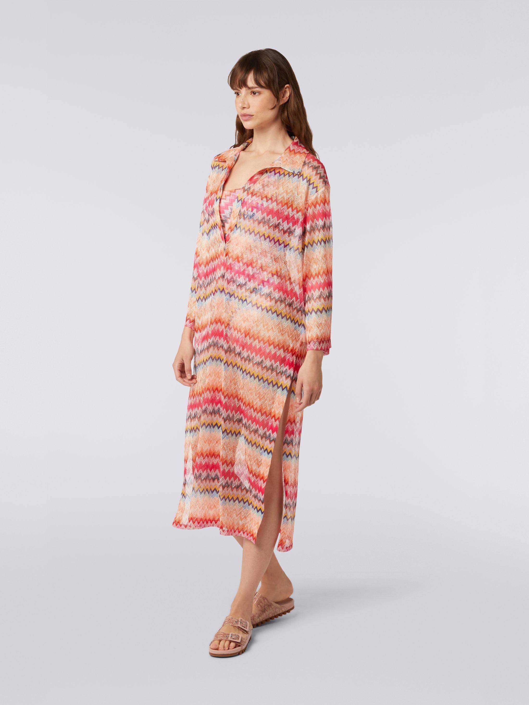 Long-sleeved long chevron viscose tulle cover up Product Image