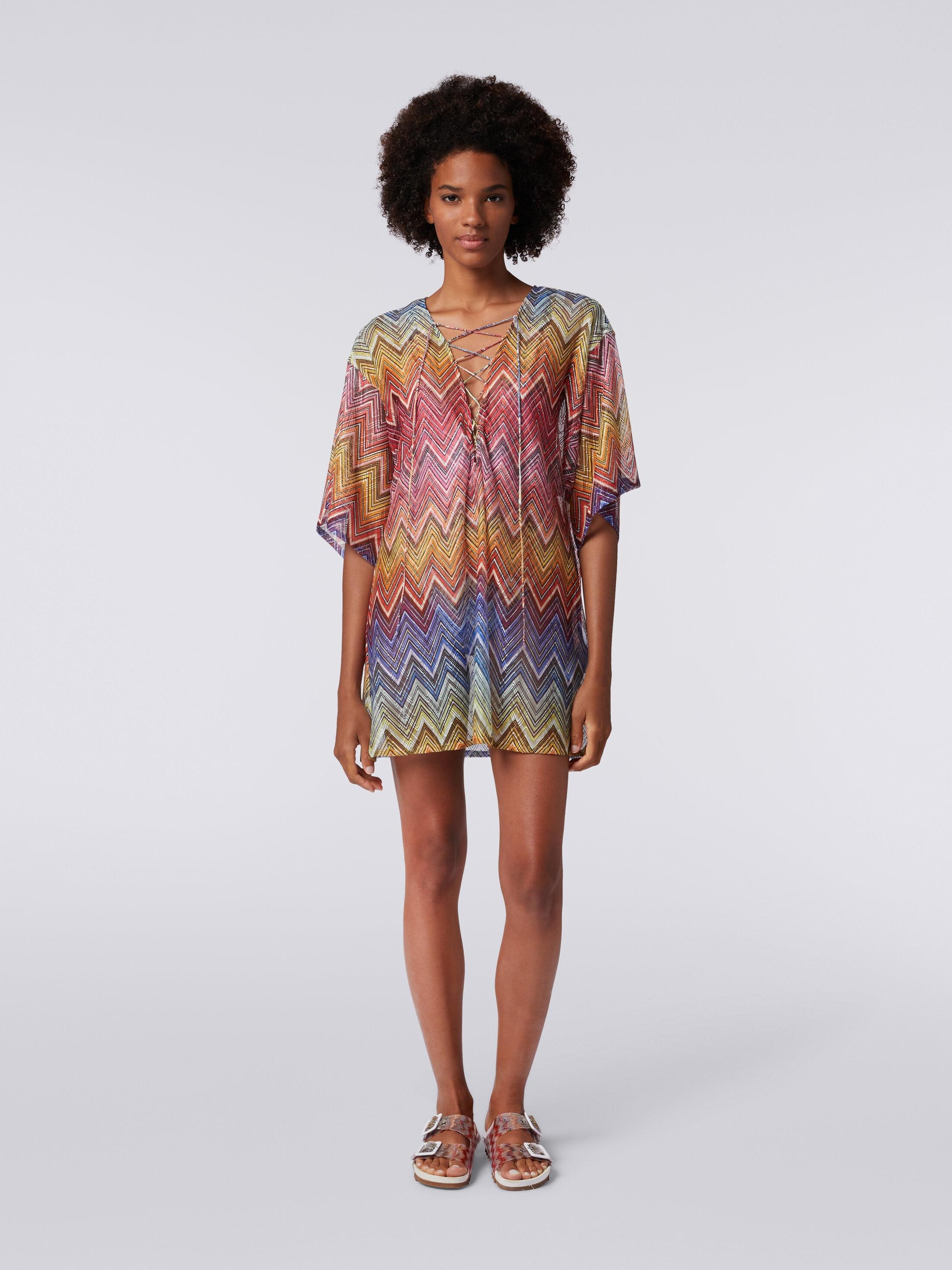 Short zigzag print cover up kaftan Product Image