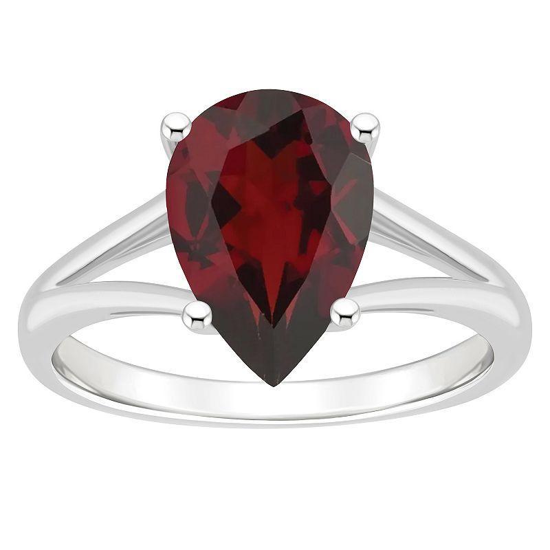 Alyson Layne Sterling Silver 12 mm x 8 mm Pear Shape Gemstone Split Shank Solitaire Ring, Womens Red Product Image