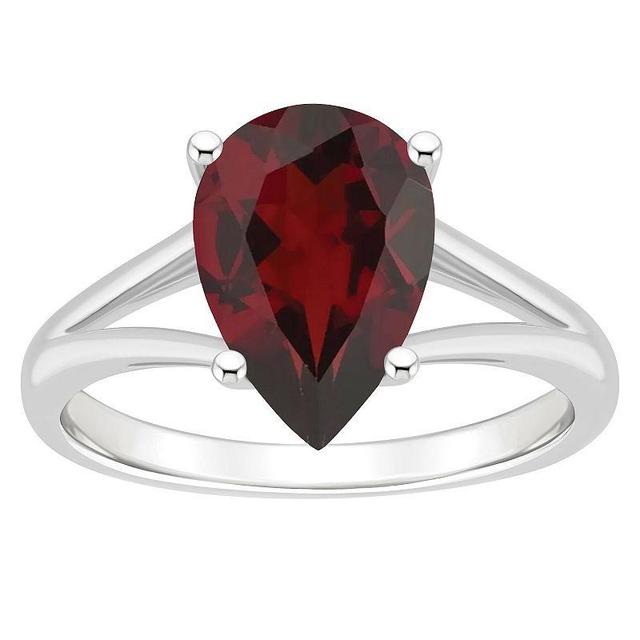 Alyson Layne Sterling Silver 12 mm x 8 mm Pear Shape Gemstone Split Shank Solitaire Ring, Womens Red Product Image