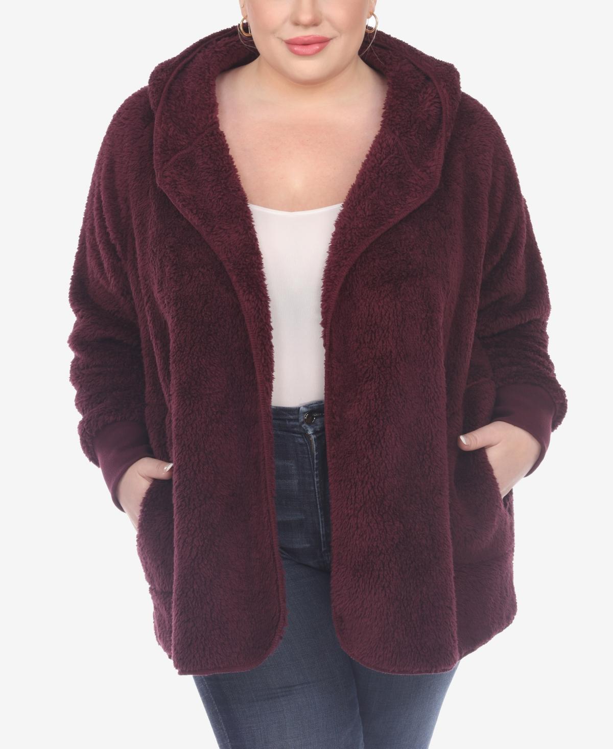 White Mark Plus Size Plush Hooded Cardigan Jacket with Pockets Product Image