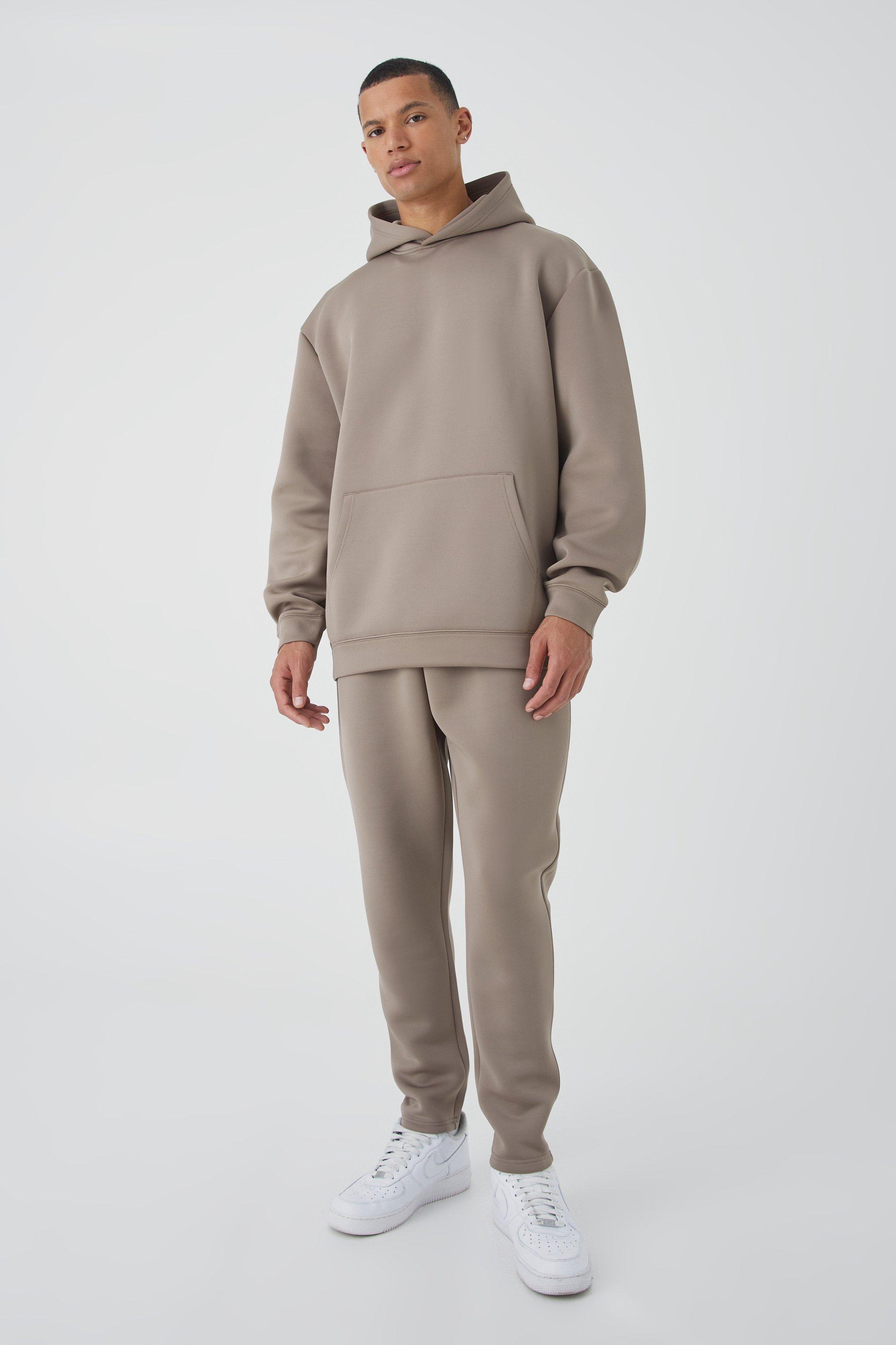 Mens Beige Tall Oversized Bonded Scuba Hooded Tracksuit, Beige Product Image