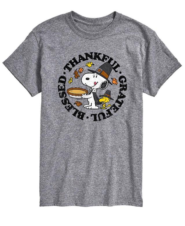 Mens Peanuts Thankful Grateful Blessed Tee Med Grey Product Image