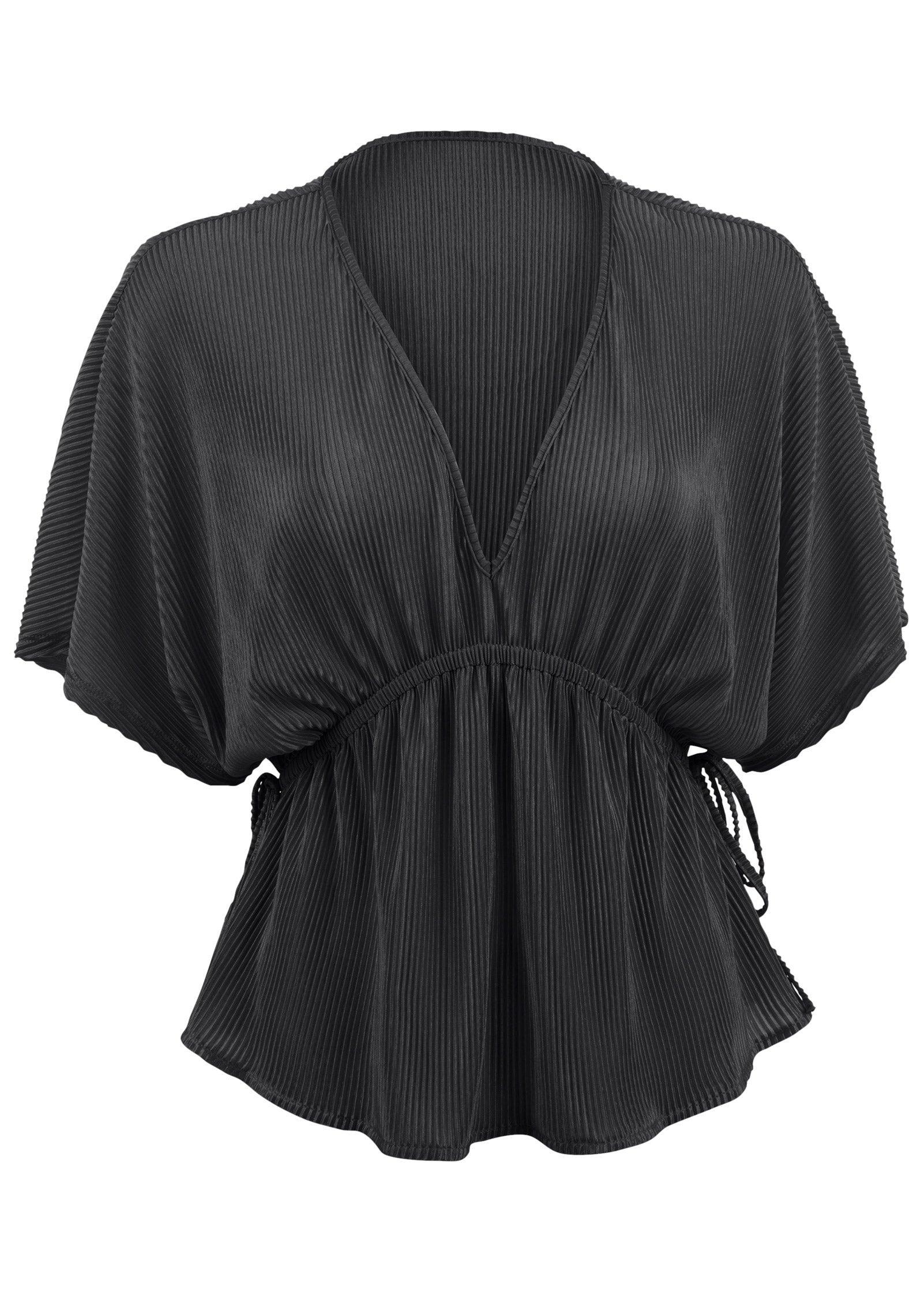 Plisse Short Sleeve Blouse - Black product image