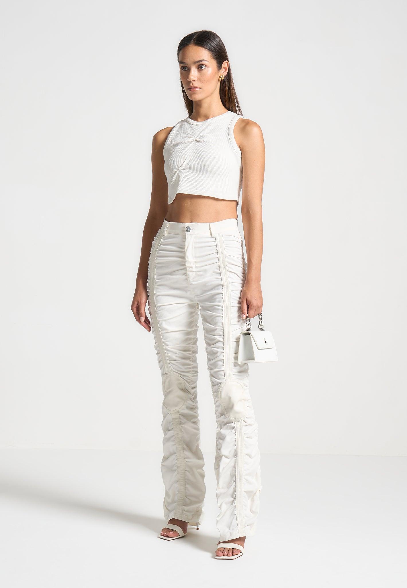 Tacked Ribbed Crop Top - White Female Product Image