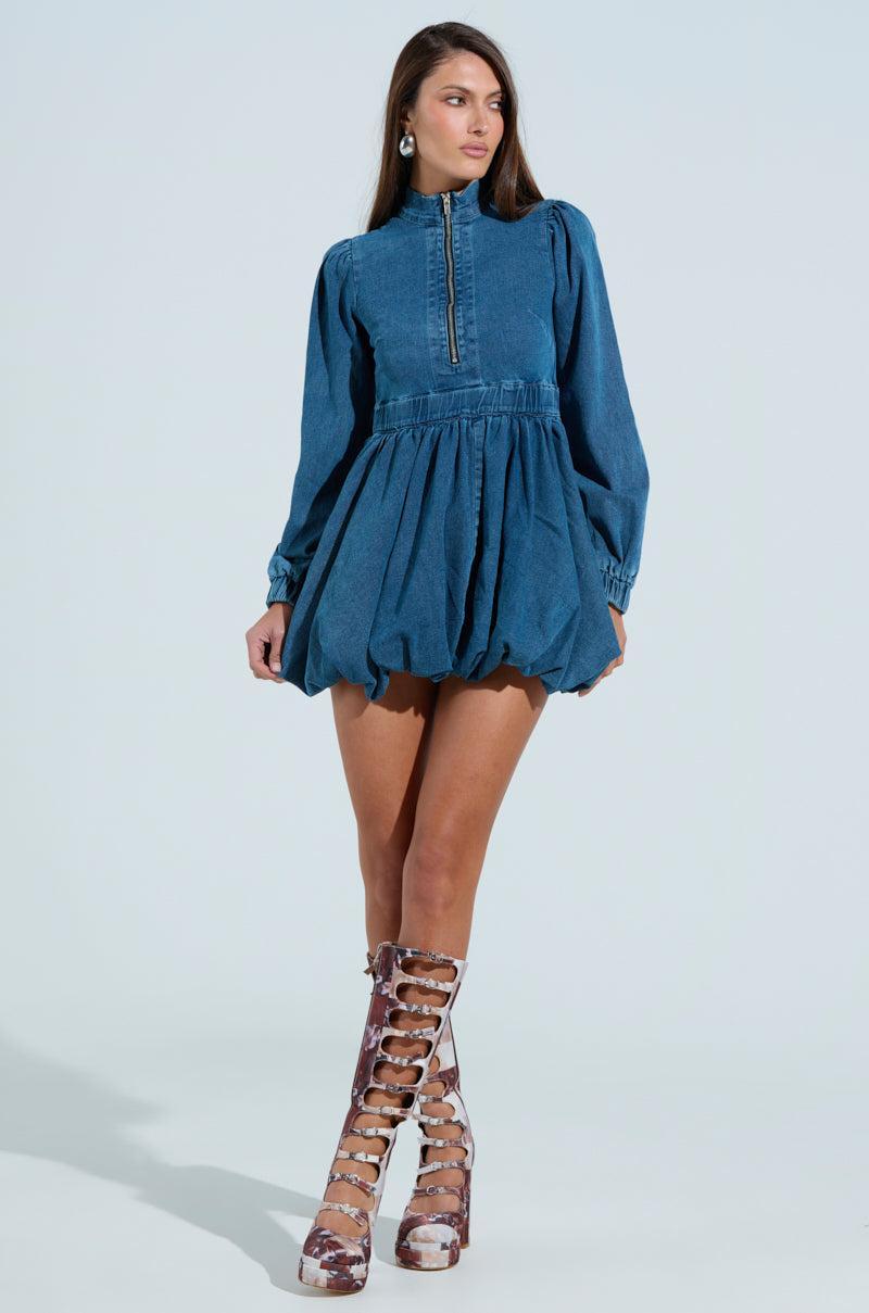 PASS THE BUBBLY DENIM MINI DRESS Product Image