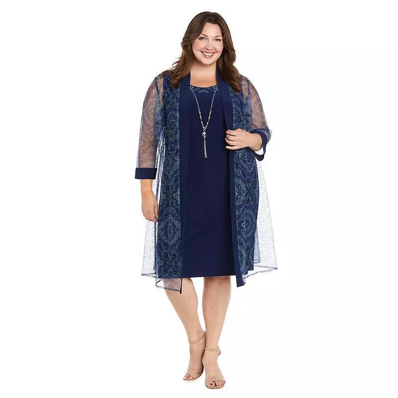 Plus Size R&M Richards 2-pc. Embroidered Sequin Duster & Dress Set, Womens Blue Product Image