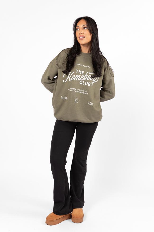 The Homebody Club Olive Oversized Graphic Sweatshirt Product Image