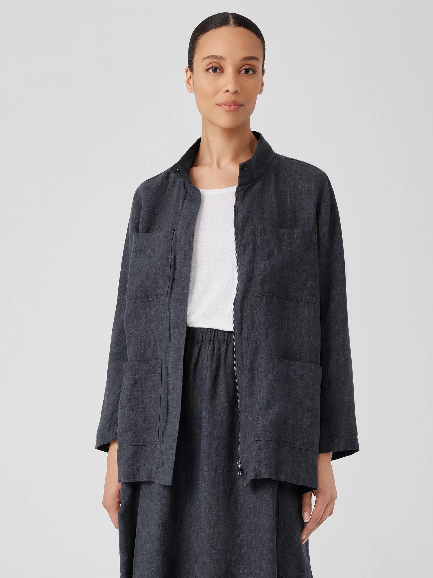 EILEEN FISHER Washed Organic Linen Délavé Stand Collar Jacketfemale Product Image