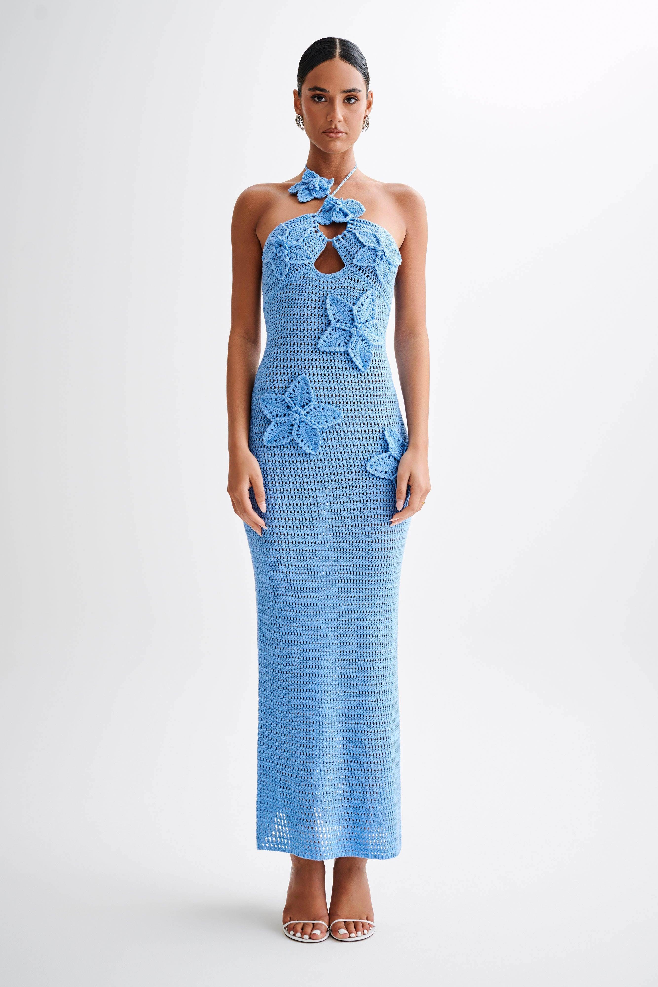 Kyla Floral Crochet Maxi Dress - Cornflower Blue Product Image