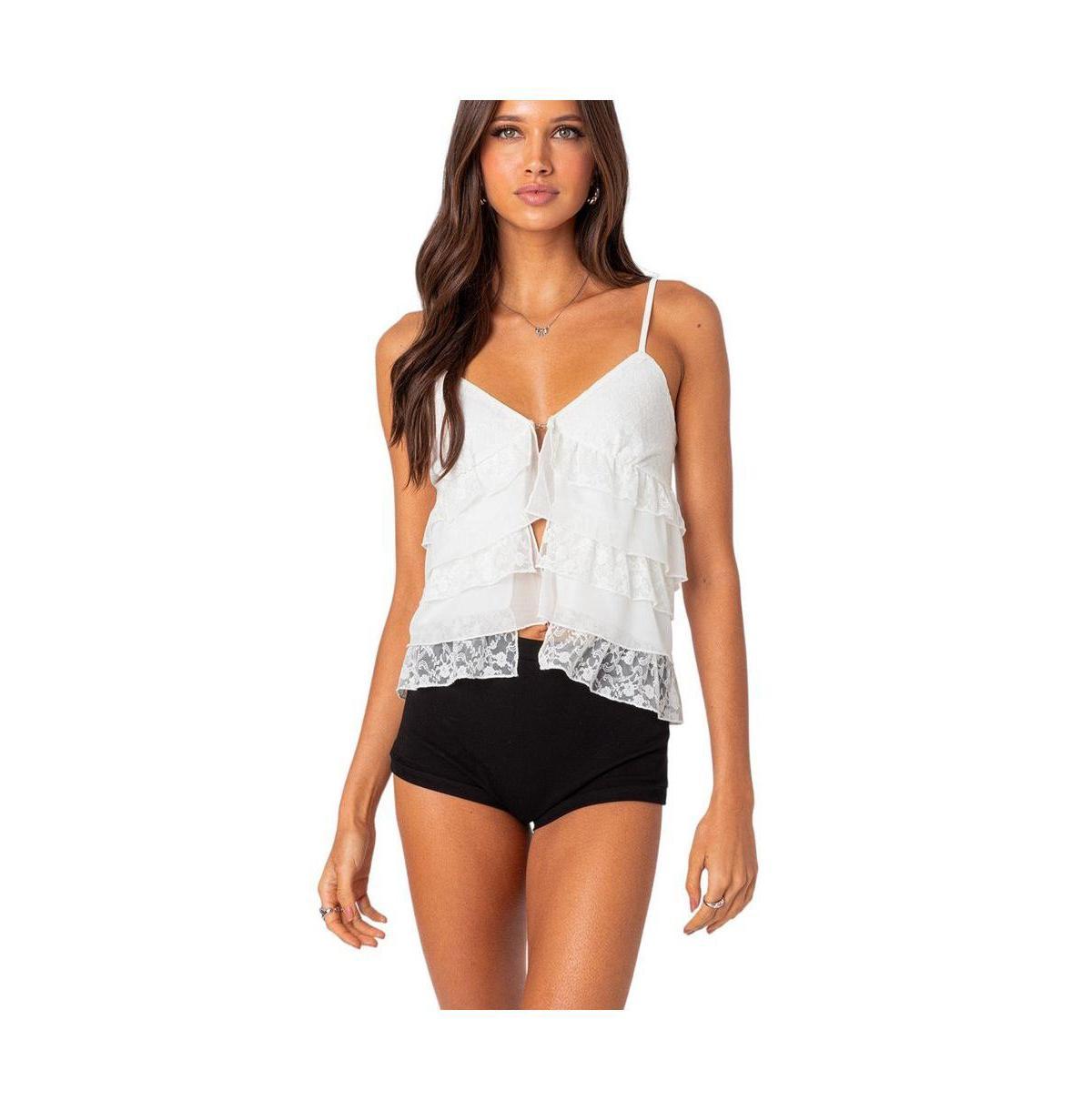 Edikted Womens Lacey Split Front Ruffle Tank Top Product Image