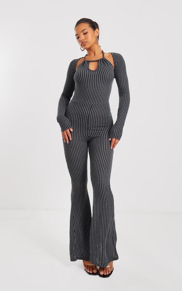 Charcoal Two Tone Halterneck Detail Flare Leg Jumpsuit Product Image