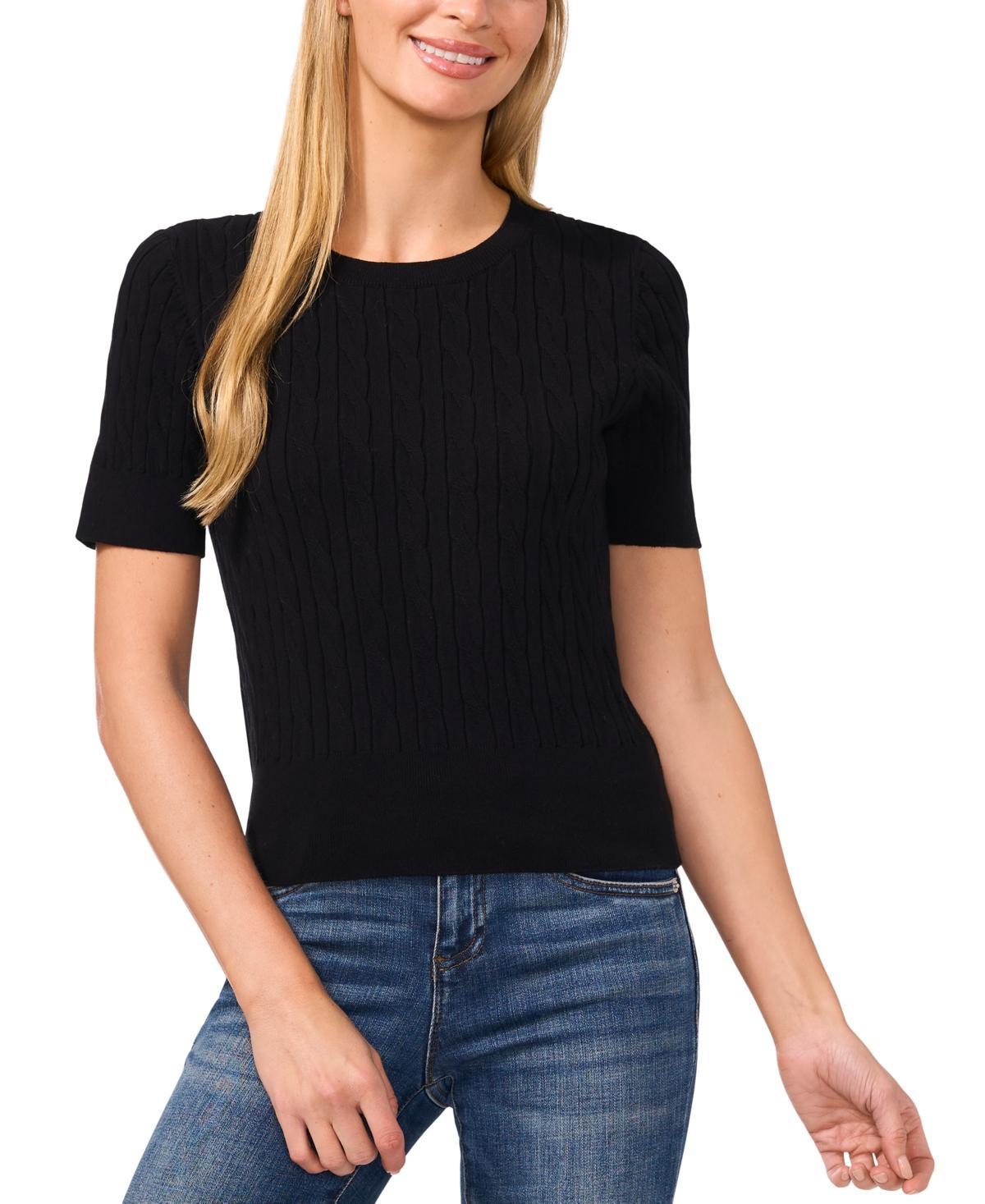 CeCe Womens Cotton Cable-Knit Short-Sleeve Sweater Product Image