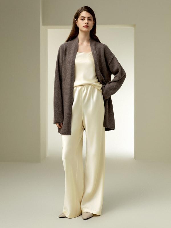 Long Open-Front Knit Cardigan Product Image