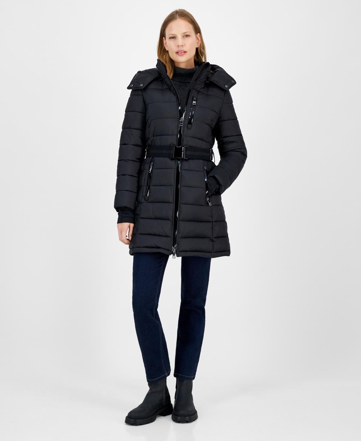 Michael Michael Kors Womens Belted Hooded Puffer Coat, Created for Macys Product Image