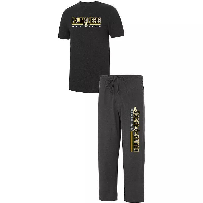 Mens Concepts Sport Heathered /Black Appalachian State Mountaineers Meter T-Shirt & Pants Sleep Set Grey Product Image