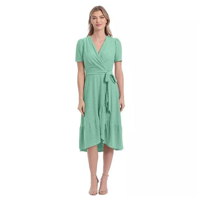 Womens London Times Eyelet Ruffled Wrap Dress Product Image