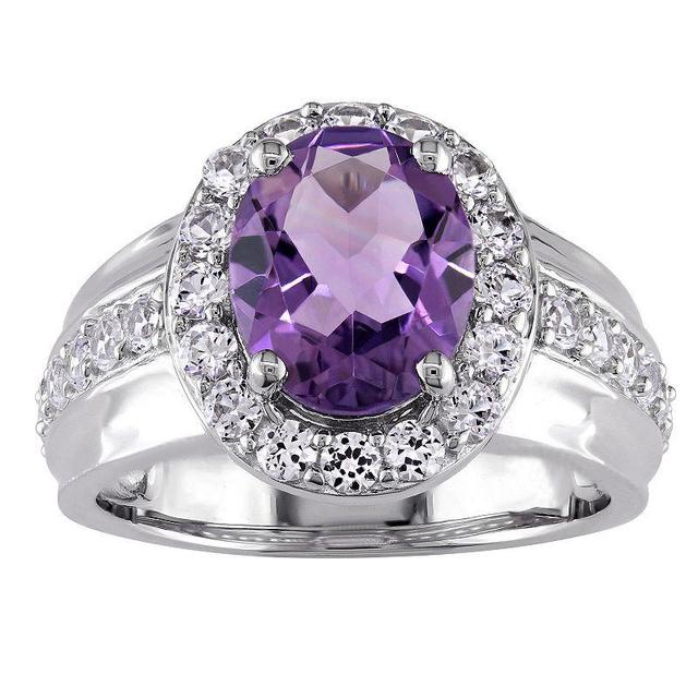 Stella Grace Sterling Silver Amethyst & Lab Created White Sapphire Halo Ring, Womens Multicolor Product Image