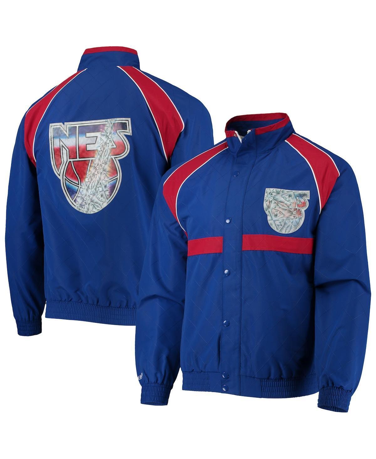 Mens New Jersey Nets Blue Mitchell & Ness Hardwood Classics 75th Anniversary Authentic Warmup Raglan Full-Snap Jacket Product Image