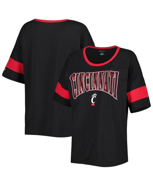 Womens Champion Cincinnati Bearcats Jumbo Arch Striped Half-Sleeve T-Shirt Product Image