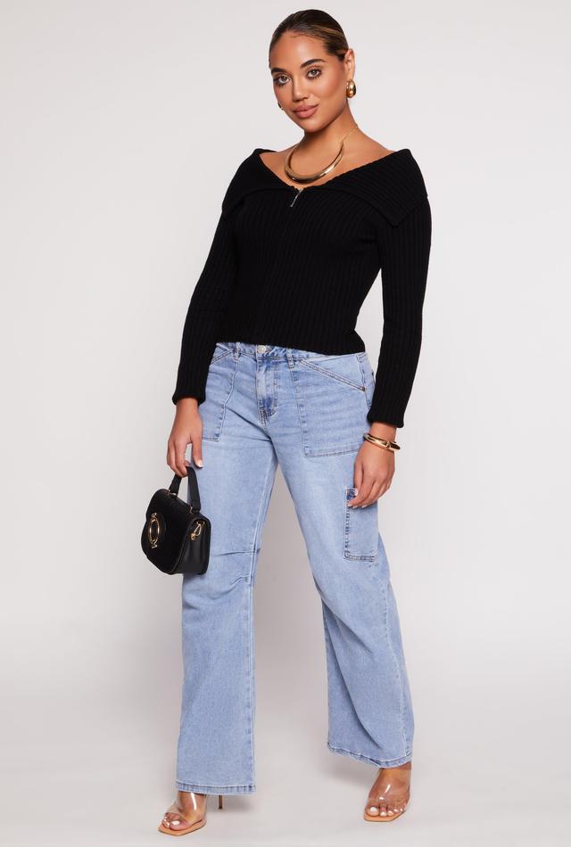 Womens Almost Famous Whiskered Wide Leg Cargo Jeans Product Image