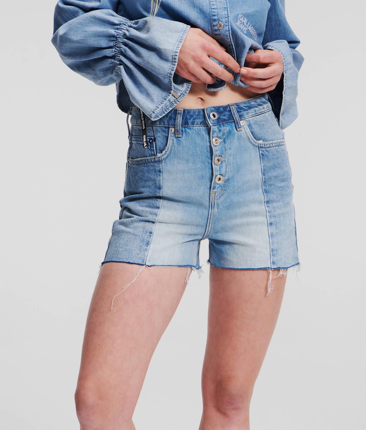 KLJ HIGH-WAISTED BLOCK DENIM SHORTS Product Image