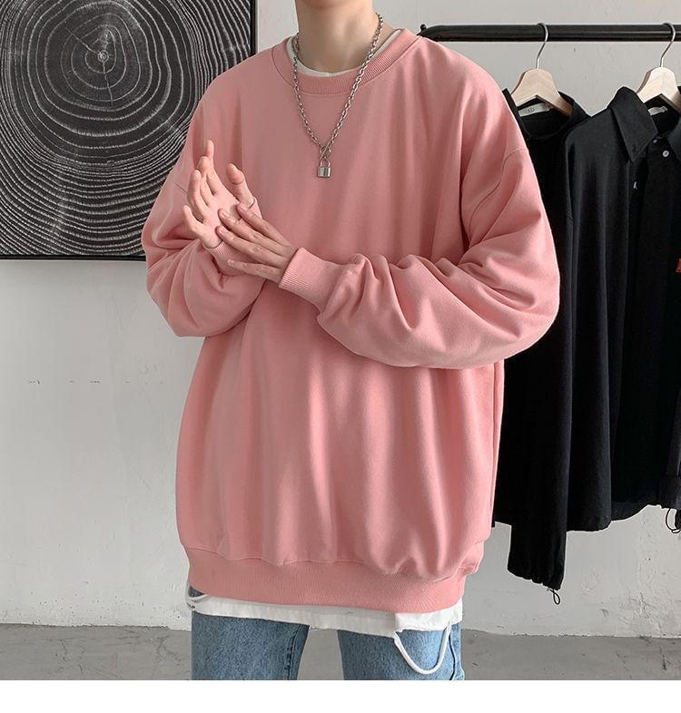 Crew Neck Plain Oversized Sweatshirt Product Image